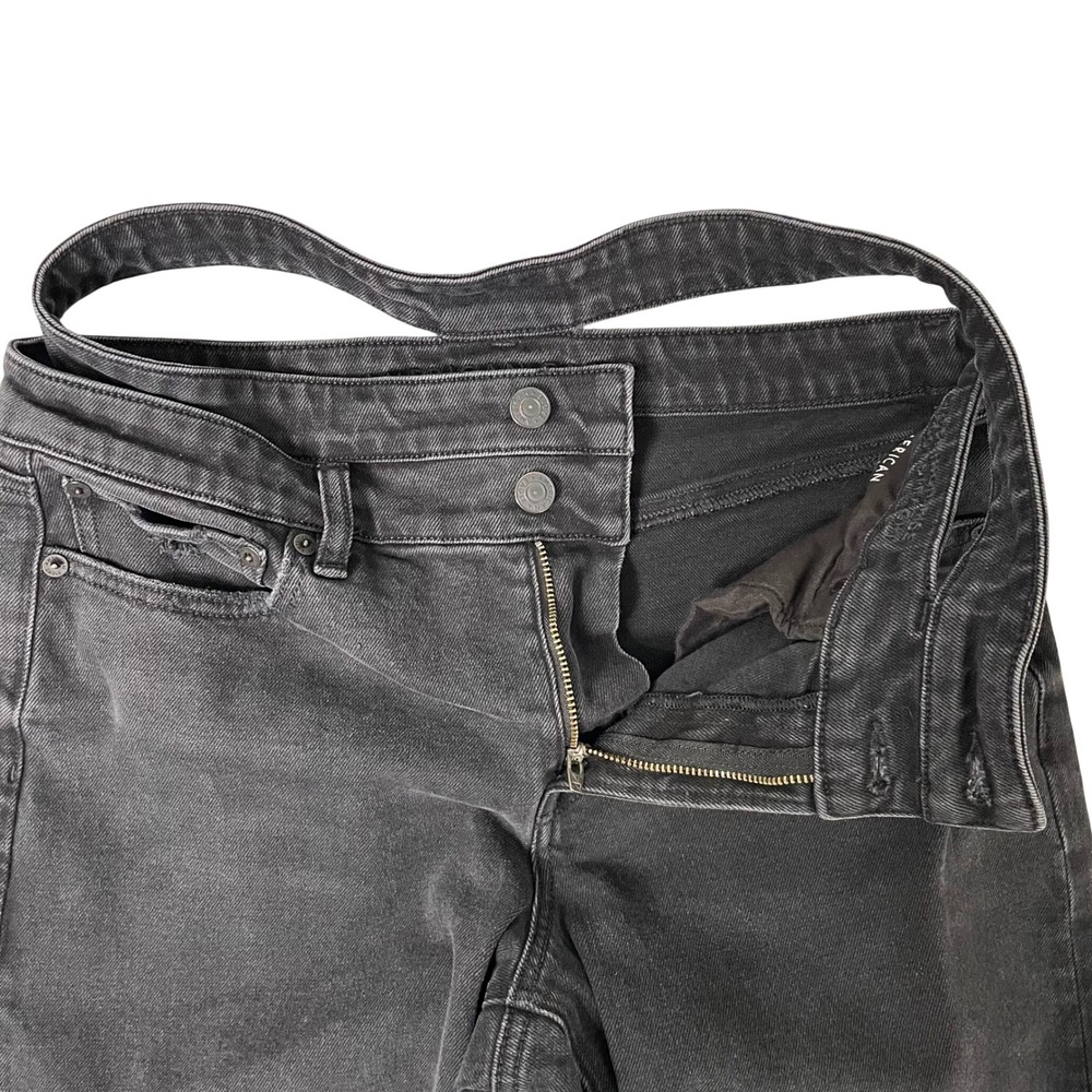 American Eagle Baggy Straight Jeans Womens 6 Long Black Cutout Double Waist Y2K - Picture 5 of 14